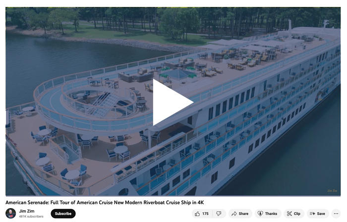 YouTube video American Serenade: Full Tour of American Cruise New Modern Riverboat Cruise Ship in 4K video